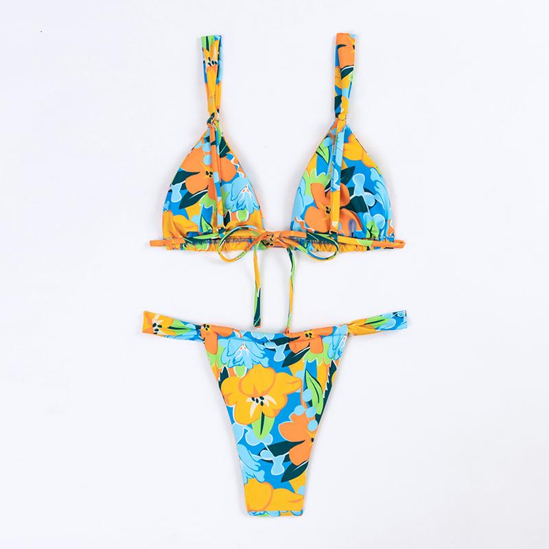 Mikro bikiny set Dámské plavky Módní potisk Hluboký výstřih Sexy tanga Plavky Dámské Biquini Koupací kostýmy