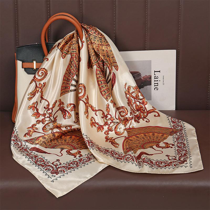 Satin Square Scarf Women Muslim Hijab Elegant  Print Silk Neckerchief Shawl Wraps Headband Handle Hair Accessories Bandana