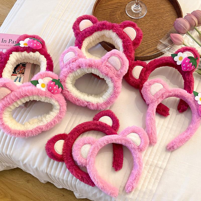 Strawberry Bear Plush Headband: Non-Slip Cute Cartoon Hair Accessory for Girls