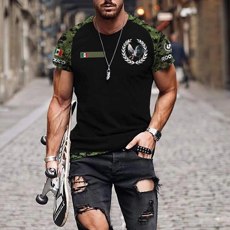Mens T-Shirts Summer Tees Mexico Rooster Fight Champion 3D Print Casual Short Sleeve Shirt Unisex Harajuku Tops Women Streetwear