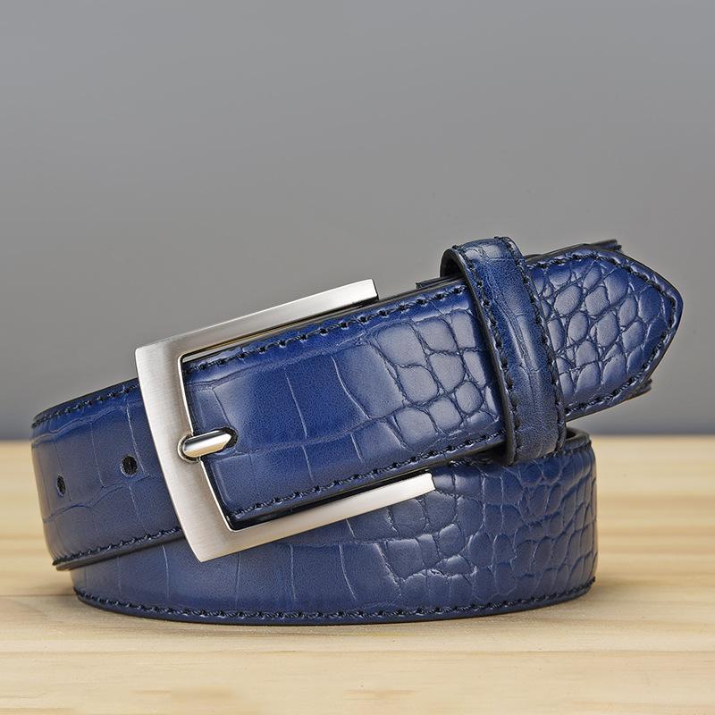 

Мужской ремень из искусственной кожи с пряжкой, повседневный ремень с узором под крокодиловую кожу 130cm темно-синий