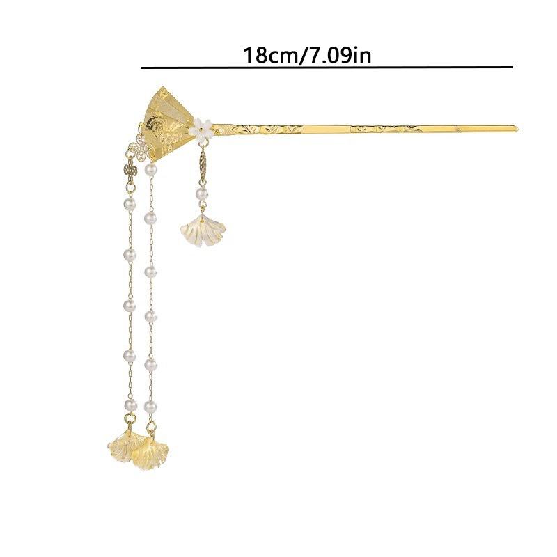 1pc Chinese Style Niche Personality Fan-shaped Alloy Hairpin Exquisite Tassel Hanfu Qipao Headwear Quick Braided Hair Artifact