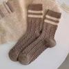 1 Pair Women Socks Ribbed Cuffs Twist Textures Sweat-absorbent Elastic Socks Autumn Winter Mid-tube Thick Warm Socks