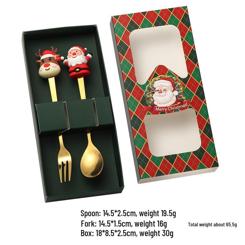 Creative Stainless Steel Christmas Tree & Reindeer Cutlery Set: Spoon & Fork