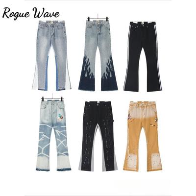RogueWave Ευρωπαϊκά και Αμερικανικά Τζιν High Street Πλυμένα Ρετρό Εξατομικευμένα Ίσια Μπατζάκια με Σχέδιο Πατς Μοντέρνα Τζιν Παντελόνια