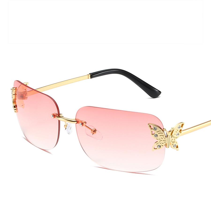 

Модные солнцезащитные очки, безрамочные очки, неполяризованный модный аксессуар розовый