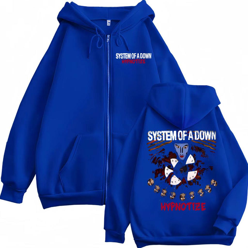 Rockband System of A Down Hypnotize Grafisk Dragkedjehoodie Mode Vintage Dragkedja Pullovers Män Kvinnor Lediga Fleece Sweatshirts