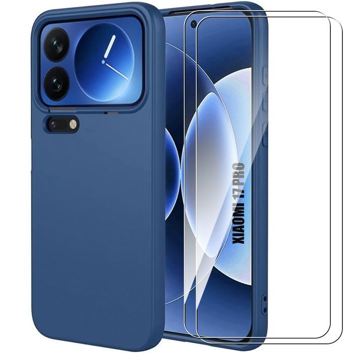 Coque pour Xiaomi 17 Pro, Protection Silicone Liquide Slim Souple - Bleu Marine - 2 Verres Trempés