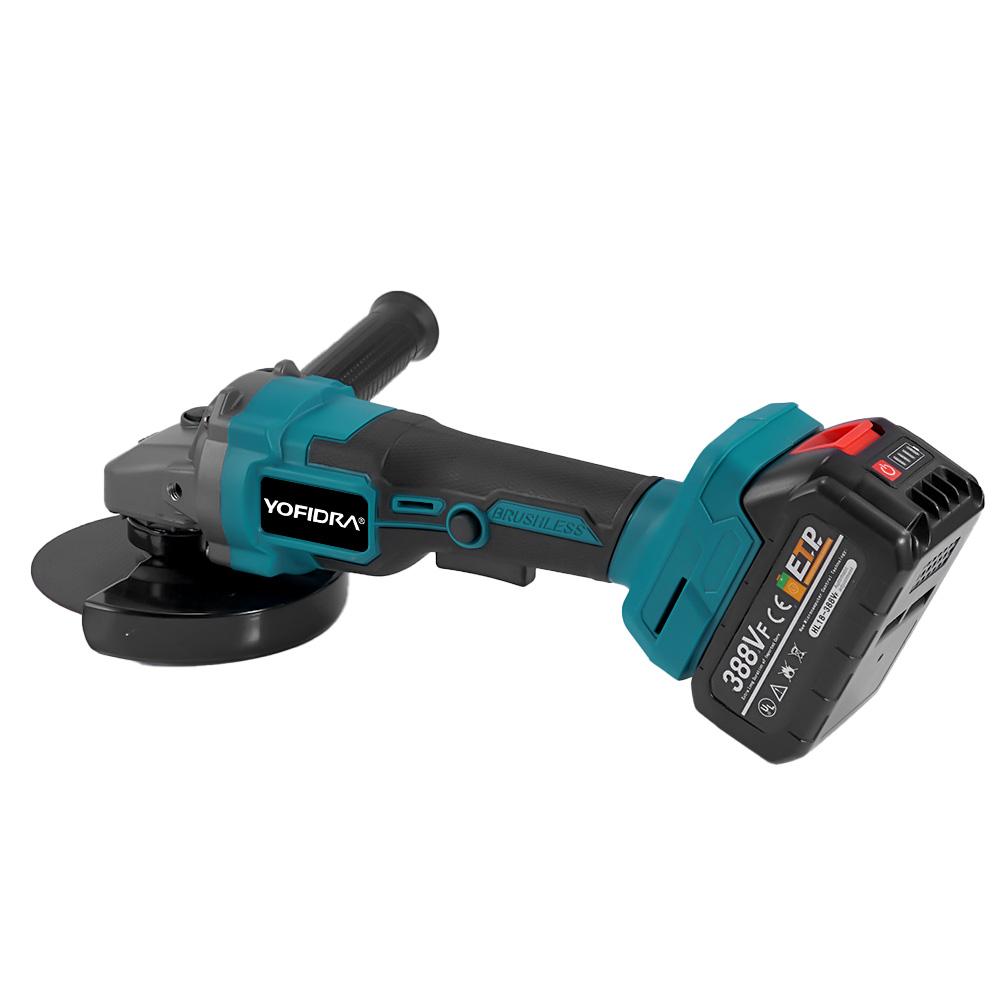 Yofidra 125mm Bezkartáčová elektrická úhlová bruska – 3rychlostní akumulátorové řezání a broušení Dřevoobráběcí elektrické nářadí Pro baterii Makita 18V