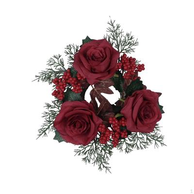 Weihnachts-Kerzenring Kranz Party Künstliche Rose Blume Kerzenständer Halter Stil A
