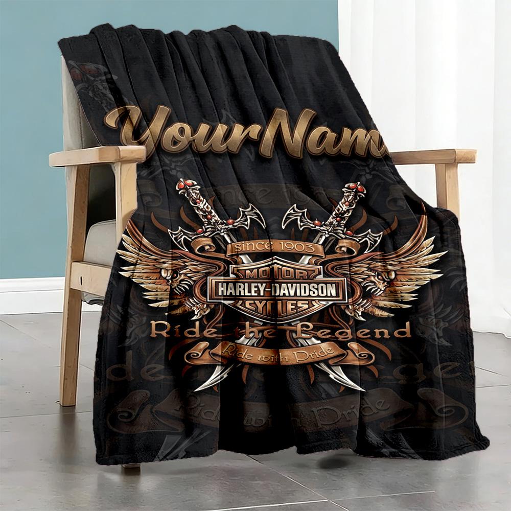 Harley-davidson Motorcycles Customize Your Name Blanket Lightweight Customizable Blanket Ultra-Soft Versatile for Home Decor Chair Seaside Office