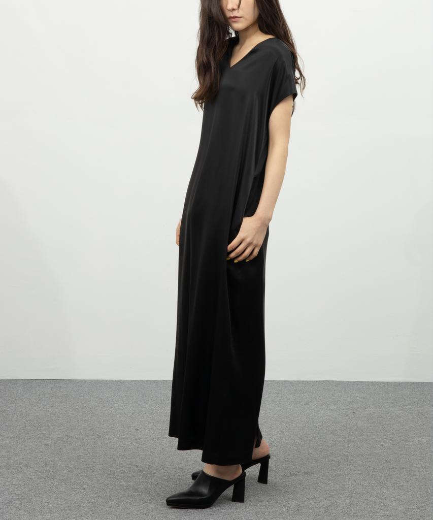 Row To Row Wrd038 Drop Shoulder Sleeveless Satin Dress (Satin Black)