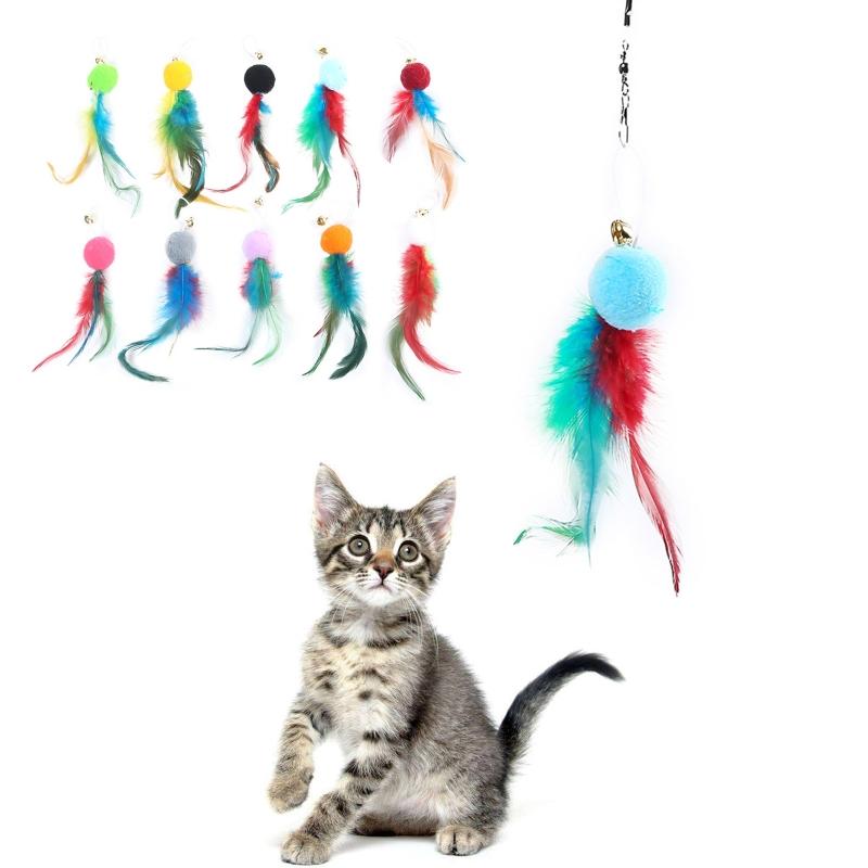 10 Pack Charm Replacement with Bells and Ball for Interactive Cats Toy Entertainment Toy Length 7.1"