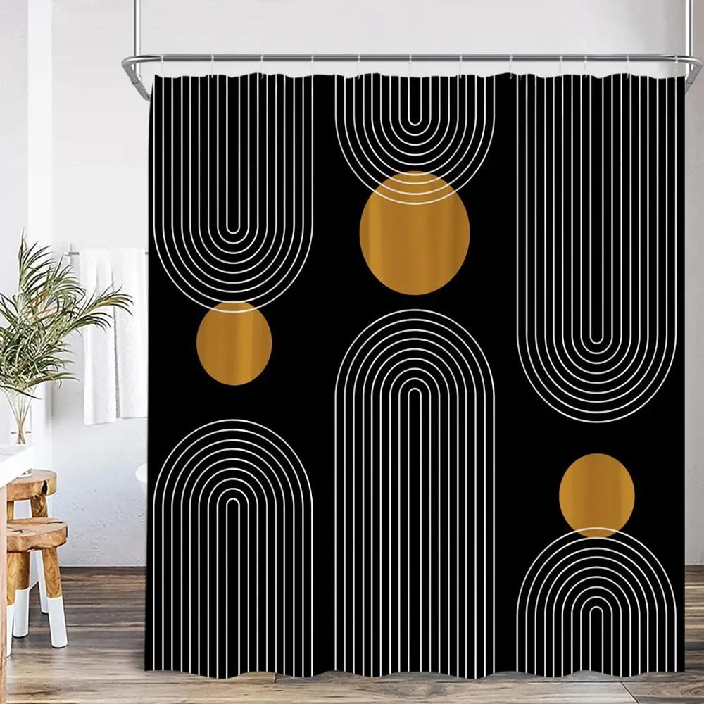 Nordic Ins Modern Abstract Shower Curtain Leaf Curtain Simple Line Bathroom Decoration Polyester Fabric Shower Curtain