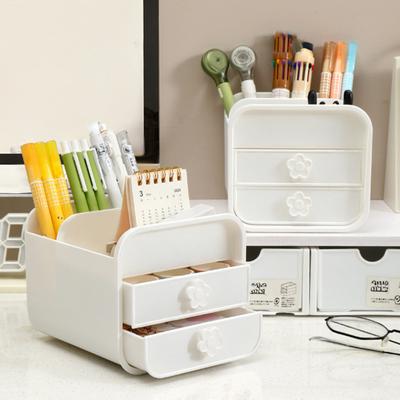 2-Drawer Desktop Organizer Student Stationery Organizer Space-Saving Storage Box with Open Compartments for Office School Desk Storage