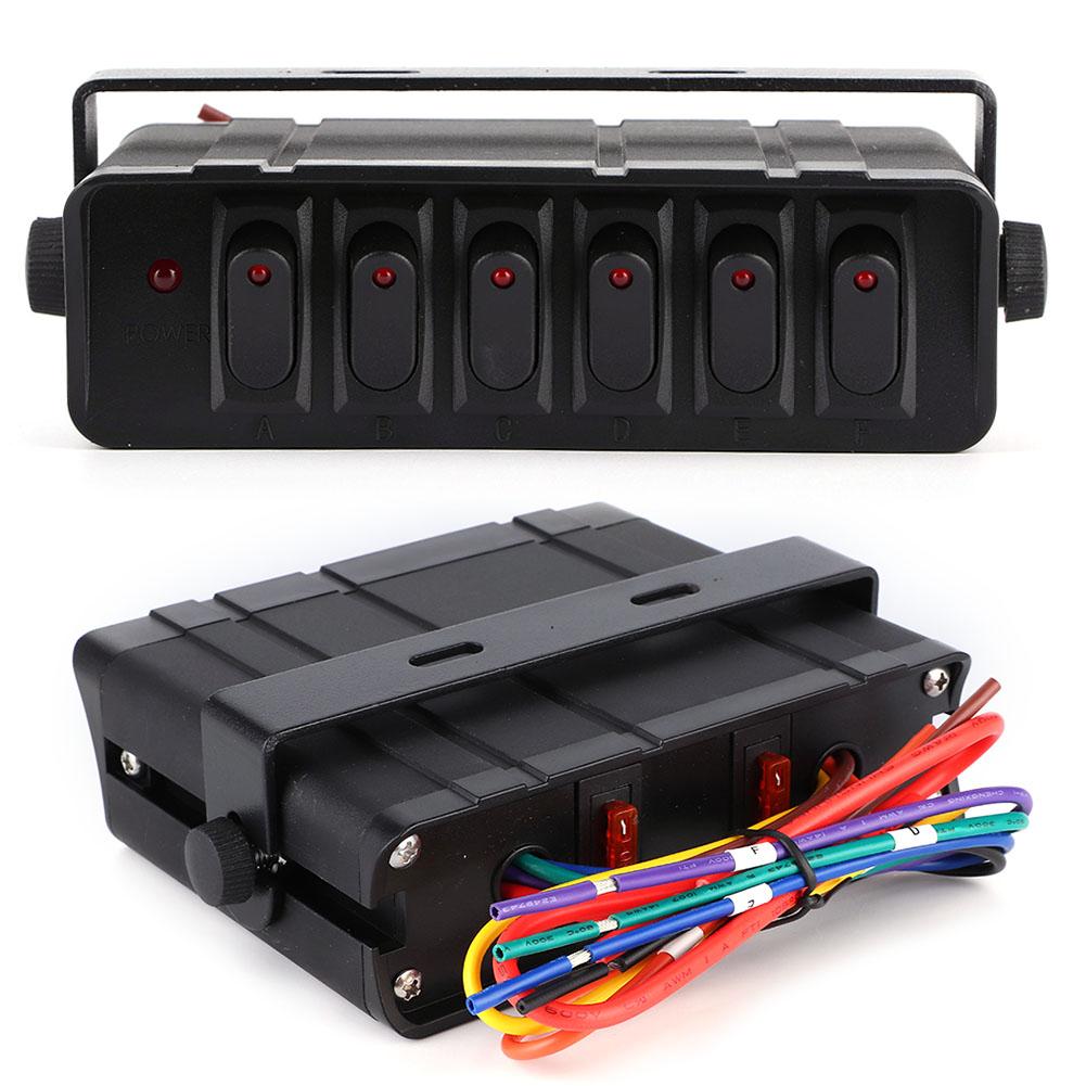 6‑Gang Rocker Switch Box Controller 3P Red Light Universal for 12‑24V Car RVs Marine Boat Yacht