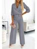 2025 Women's Solid Color V-neck Two-Button 2-Piece Pants Set