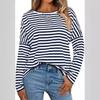 Herbst und Winter Damen Langarm Rundhals T-Shirt Gestreifte Casual Pullover Tops