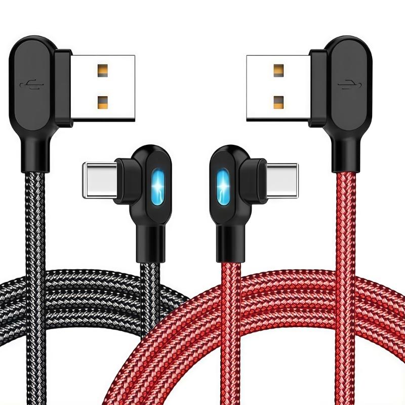 Double Angled USB C Charging Cable Fast Speed Data Sync Reinforced Braided Cord For Phones And Tablets