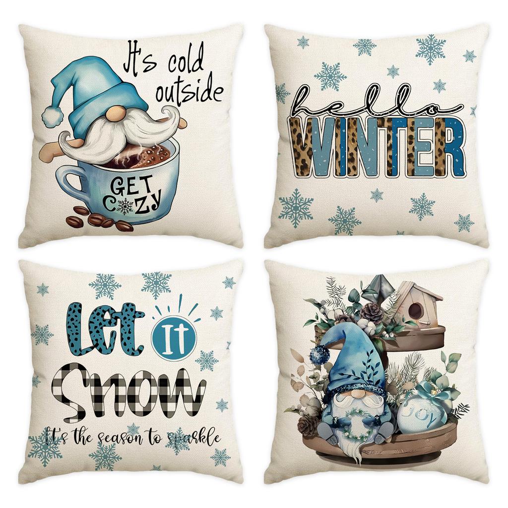 1/4Pcs Christmas Pillow Cover, Red Snowflake Letter Printed Cushion Cover, Christmas Decorative Pillowcase (Without Pillow Core)