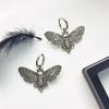 Gothic Moth Hoop Earrings 1 Pair, Vintage Witchy Moth Dangle Earrings, Silver Tone Punk Jewelry Gift