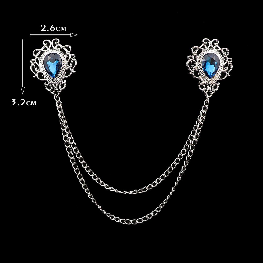 Fashion Gentleman Tassel Brooch For Men Suit Shirt Collar Crystal Cross Chain Lapel Pin Rhinestone Retro Wedding Accessories