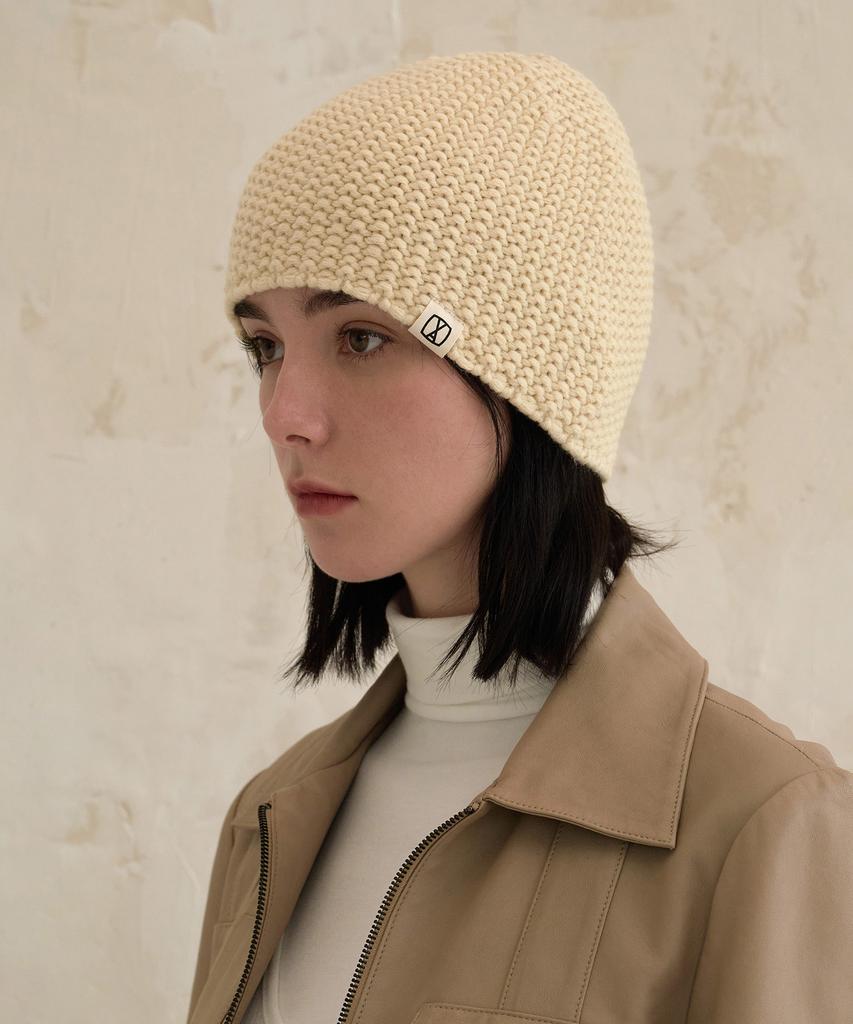 Bajal Va Square Label Cozy Beanie Beige