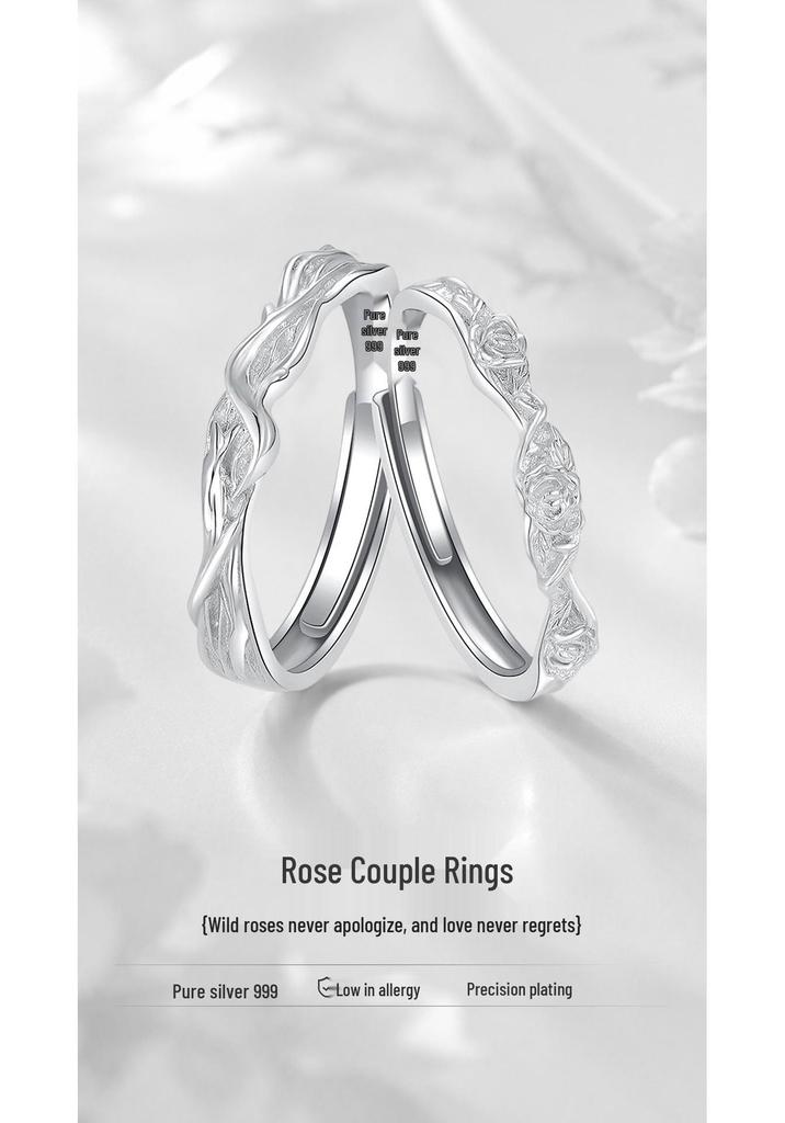 Bagues de Couple Réglables en Argent Sterling 999 avec Zircone Cubique