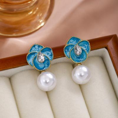 Fresh Blue Flower Drop Earrings, Simple Yet Elegant Women's Earrings