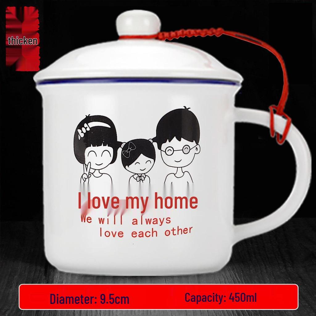Hong Kong Style Nostalgic Ceramic Mug with Lid - Retro Souvenir Coffee/Tea Cup