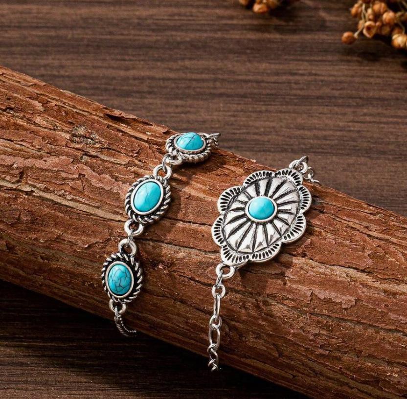 Necklace Set Vintage Bohemian Inlaid Imitation Turquoise Necklace Daily Gift Giving Party Jewelry Set