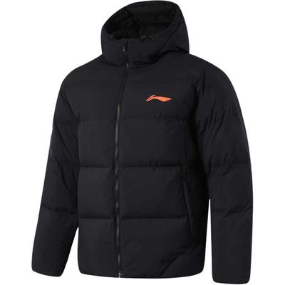 Li Ning Cba Series Logo Letter Zipper Casual Versatile Hooded Short Winter Cotton Jacket Men Jackets Black AJMU087-1