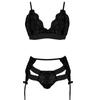 Lace Bralette and High Waist Garter Belt Set with Adjustable Straps and Sheer Mesh Details for Women Intimate Apparel