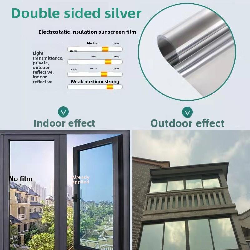 

Blue Silver Deep Insulation Window Film With Static Cling For Heat And Shielding Uv 75*100cm серебряный
