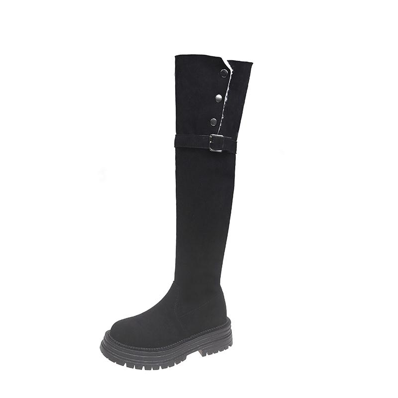 

Высокие до колена Современные ботинки на квадратном каблуке Зимние слипоны с круглым носком Женская обувь 2024 Горячая распродажа Каблук средней высоты Пряжка Новинка Женские ботинки 40 чёрный