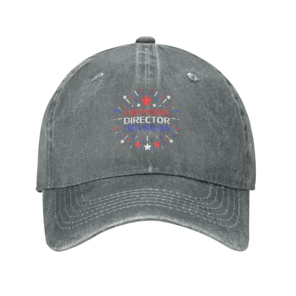 Fireworks Director I Run You Run 4th of July Baseball Hat Denim Caps Adjustable Fashion Outdoor Sport Fishing Cap
