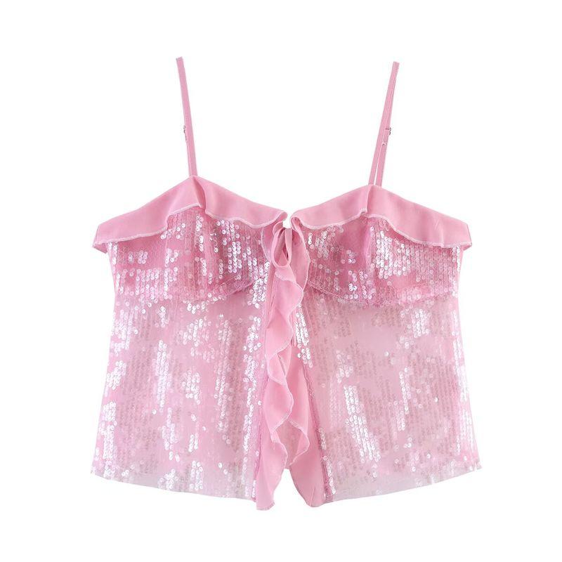 Kaslead New Arrival Women's Clothing Fashion Style Stylish Simple and Versatile Casual Sequin Sling Tops 9491887