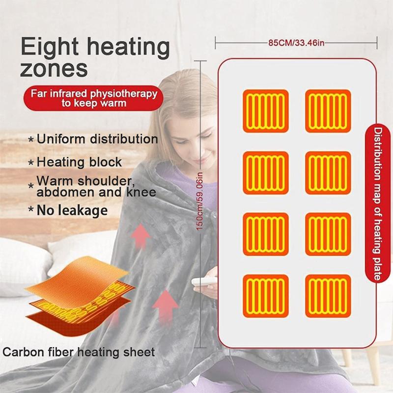 Usb Heated Warm Shawl Electric Heated Plush Blanket Heated Shawl Coral Flannel Heated Blanket Winter Cold Protection Body Warmer