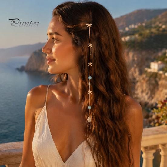 Invisible Clip Hair Charms Beach Mermaid Clip, Starfish Shell Bead Chain for Women, Seaside Party Decorations Boho Coastal Summer Vacation Styling