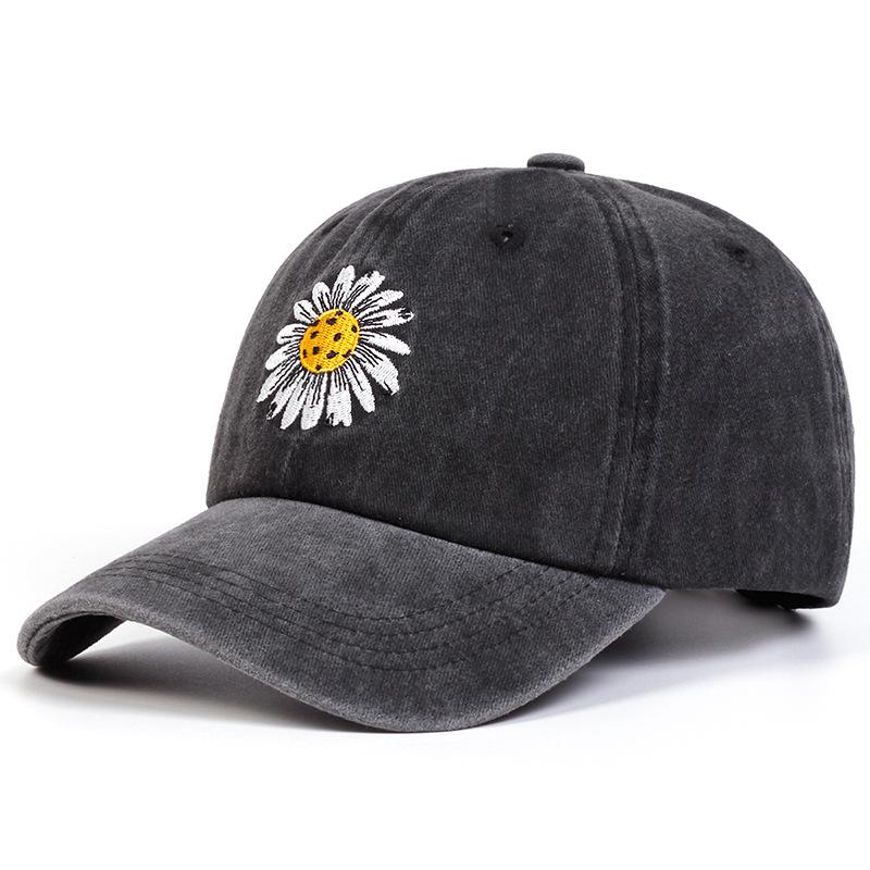 Unisex Sunflower Embroidery Wash Baseball Cap Spring and Autumn Outdoor Adjustable Sunscreen Hat