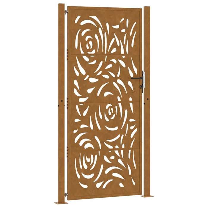 VidaXL Garden Gate Weatherproof Steel Flame Design, Fence Gate, Outdoor Gate, Metal Gate, 4100998