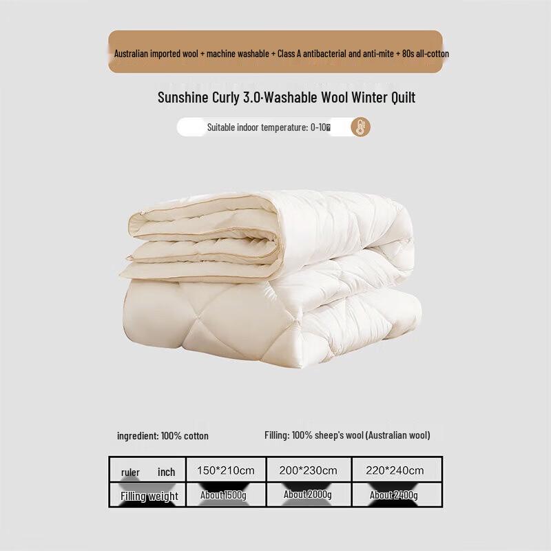 

Mercury Home Textiles 80TC Australian Washable Wool Quilt