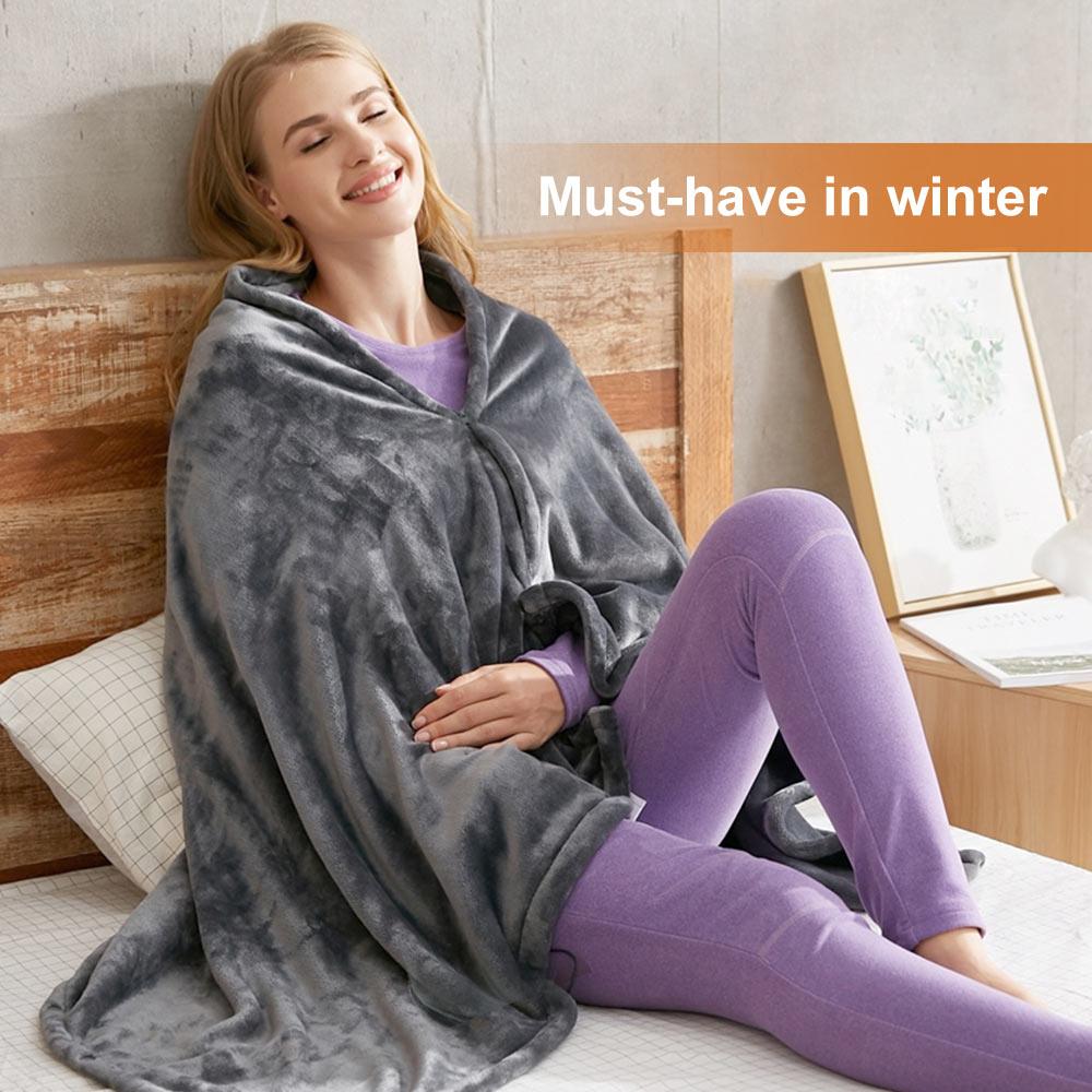 150*85cm Heated Blanket Wrap Portable USB Electric Blanket Shawl Adjust Flannel Throw Blanket Winter Heats Up Quickly Heated Cap