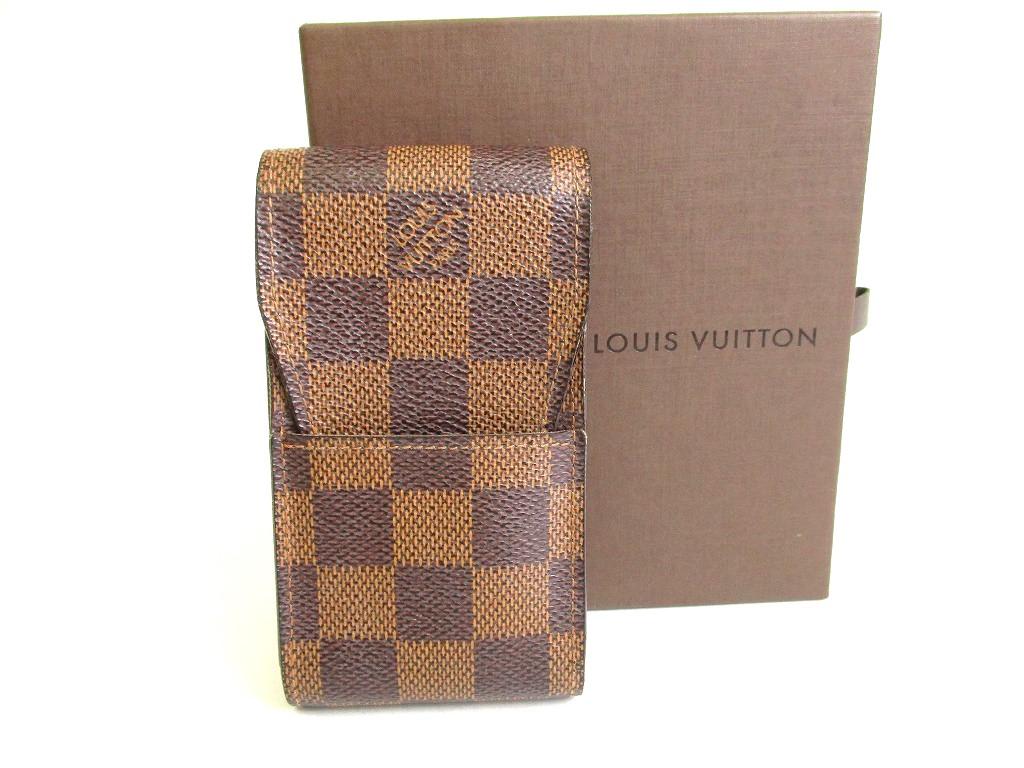 Authentic LOUIS VUITTON Damier Brown Leather Cigarette Case Tabacco Case #9741 Used