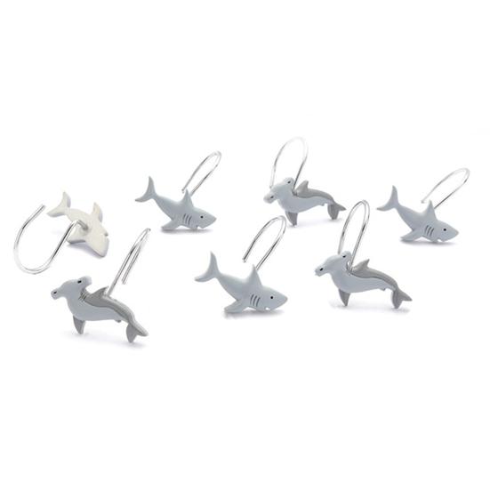 12 Pcs Shower Curtain Hooks Decorative Shark Shower Curtain Hangers Heavy Duty Metal Shower Curtain Rings for Bathroom Bedroom Living Room Decor