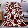 Layered Burgundy Heart Cartoon Anime Print Flannel Blanket Soft Warm Throw for Kids Bedroom Sofa Bed Christmas Office Car