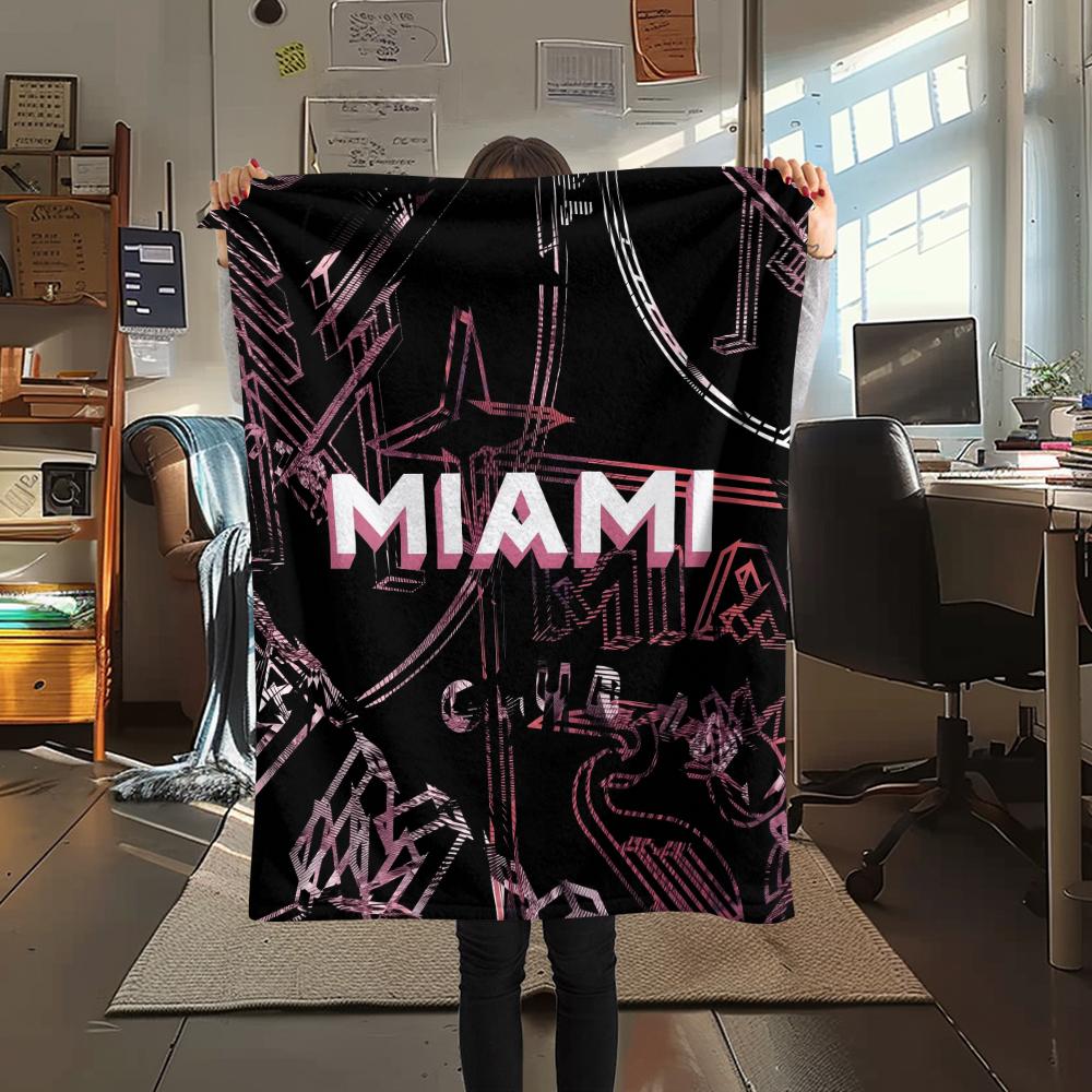 Miami CF pattern Flannel Blanket, High quality Comfortable for All Seasons, Home Decor, Warmth and Comfort, Perfect for Gifts.