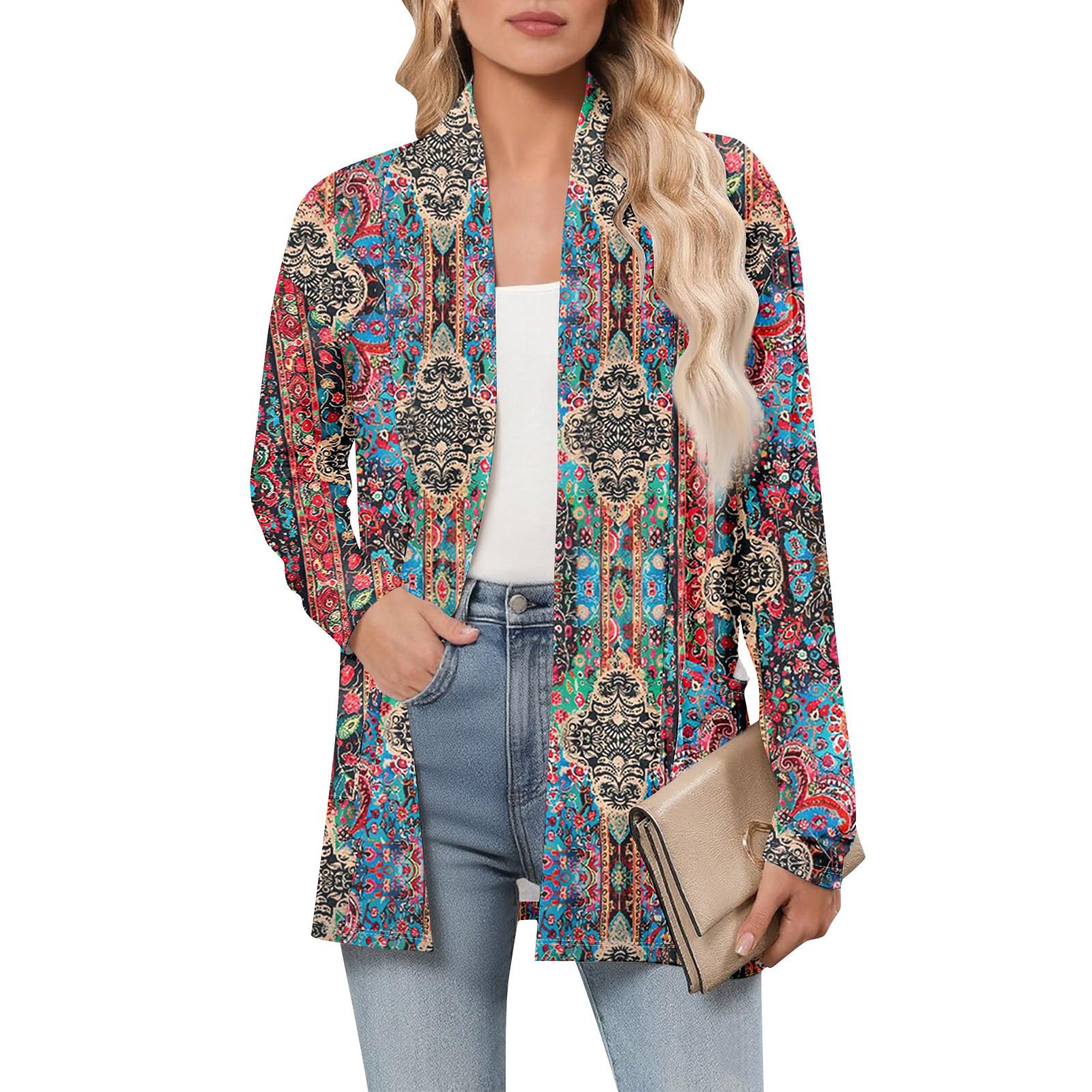 

Women s Long Sleeve Cardigan V Neck Fashion Printed Shirt Lightweight Casual Loose Thin Cardigans With Pockets M