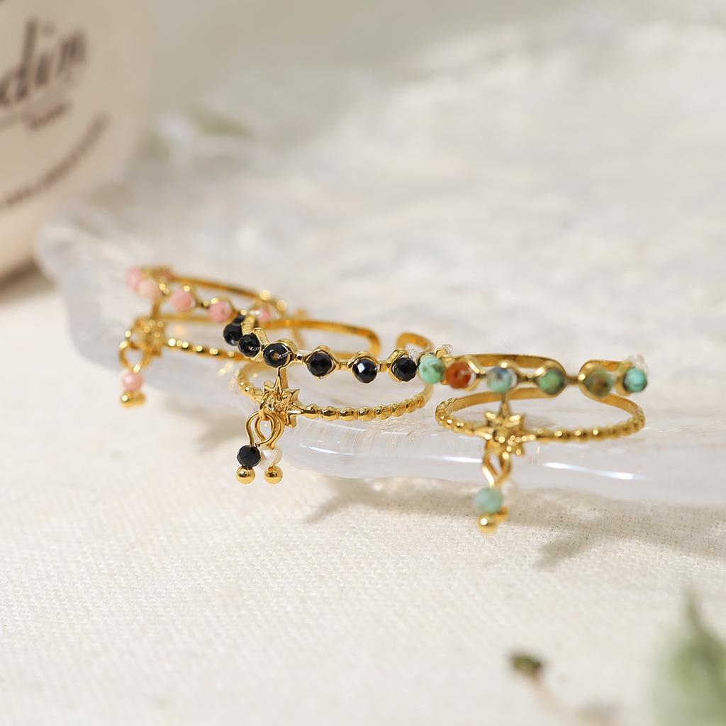 Trendy Stainless Steel Rings for Women Creative Natural Stone Crystal Charms Aesthetic Adjustable Ring Jewelry
