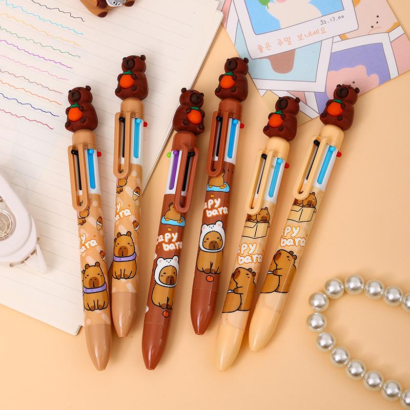 Back To School Season 36pcs Coffee Kapibala Style Six-color Ballpoint Pen Cute Cute Multi-color Hand-door Pen Color Marking Pen Stationery